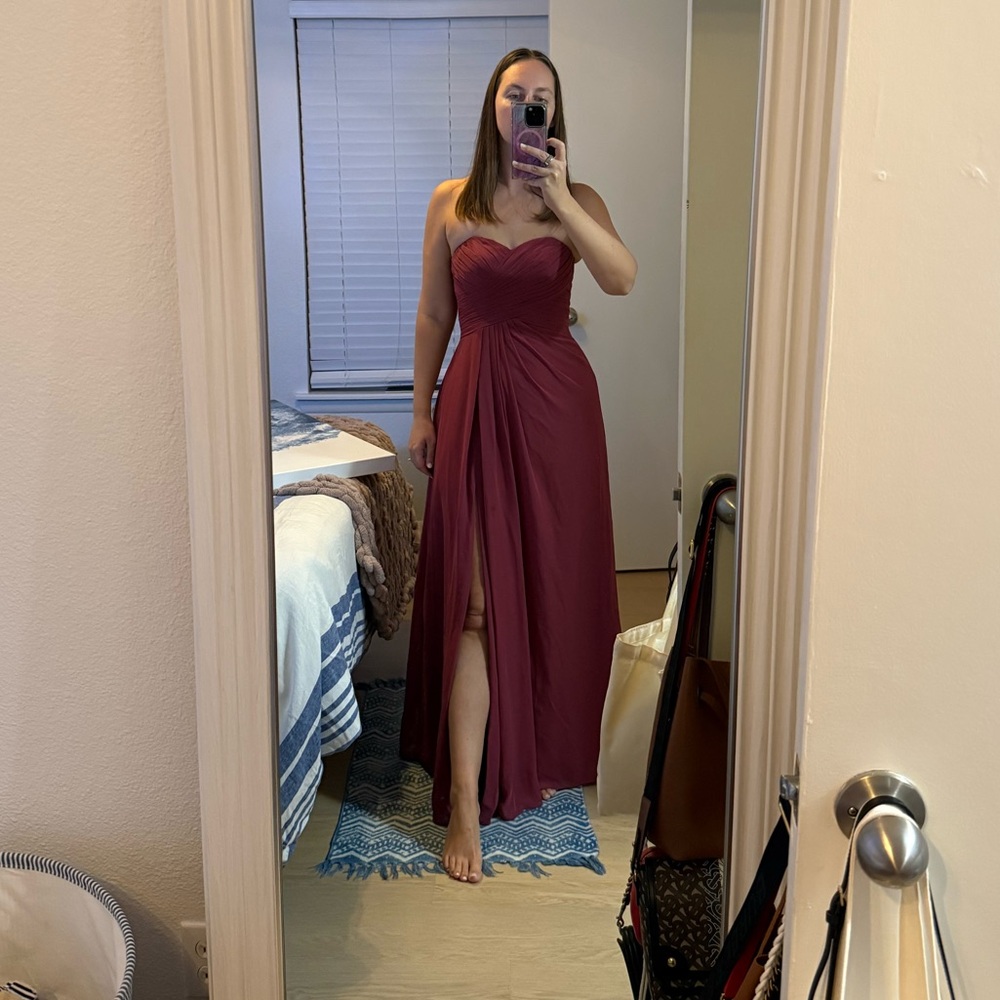 Elegant Strapless Burgundy Gown